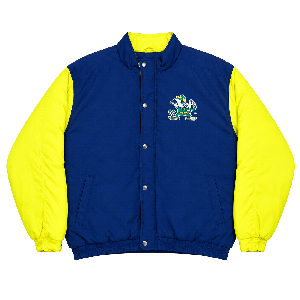 Vintage Competitor Notre Dame Fighting Irish Puffer Jacket Blue/Yellow Size XL 1