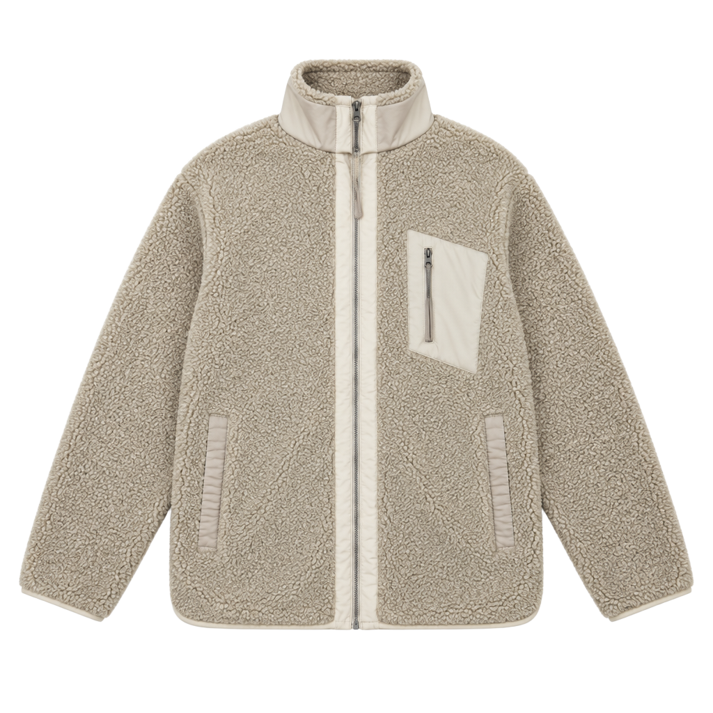 Varley Myla Zip Through Jacket Beige Sherpa Fleece medium 1