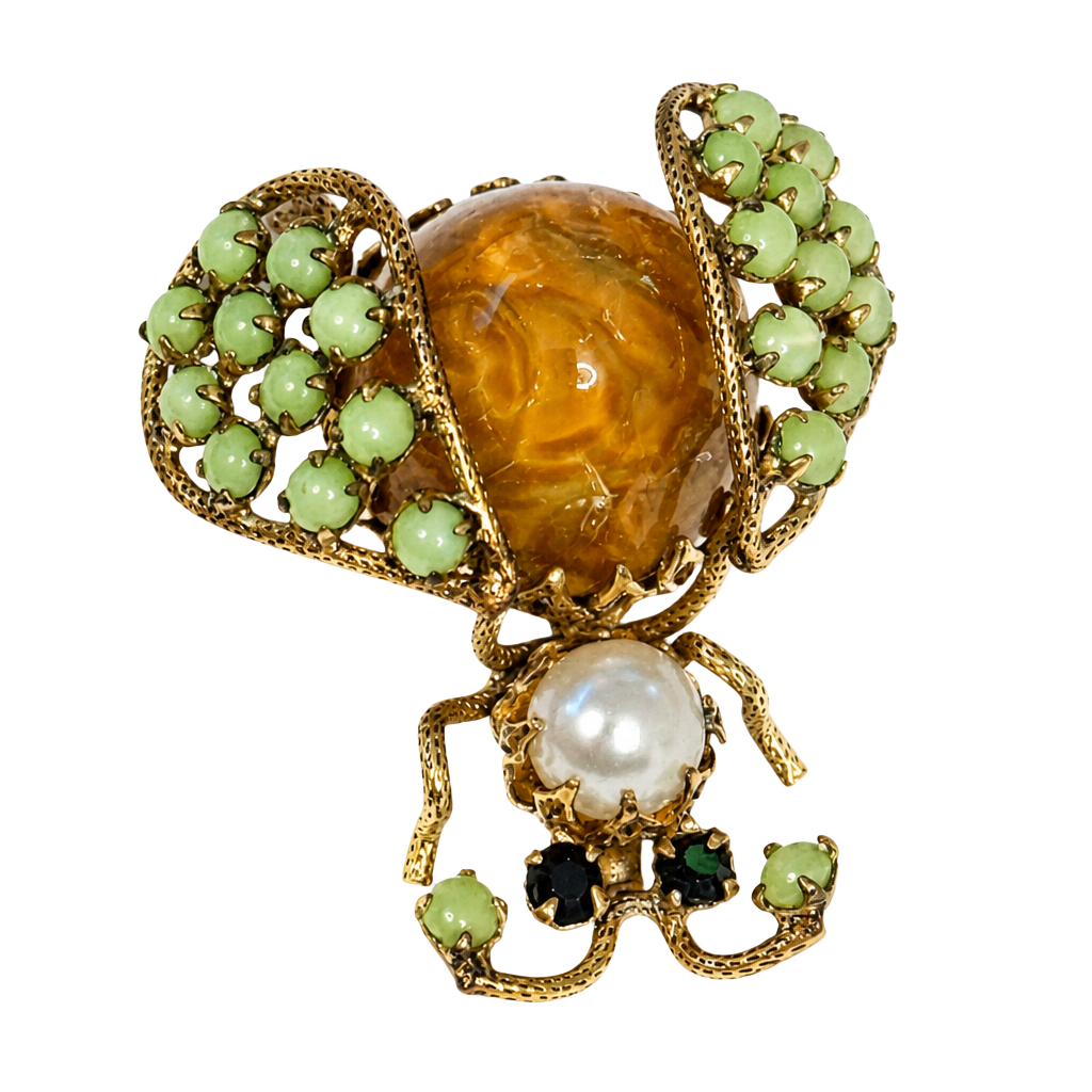 Schreiner New York Vintage Gold-Tone Insect Beetle Brooch 1
