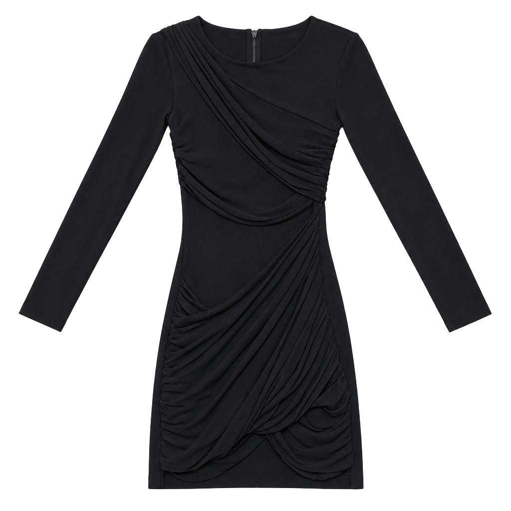 Alice + Olivia Black Ruched Long Sleeve Mini Dress Size 0 1