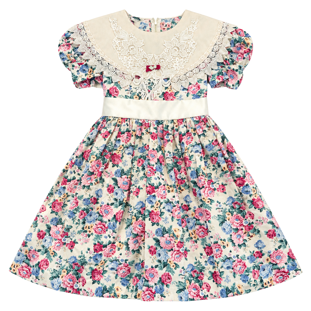 Gerat Girls Dress Size 12 Floral Lace Collar Vintage 1