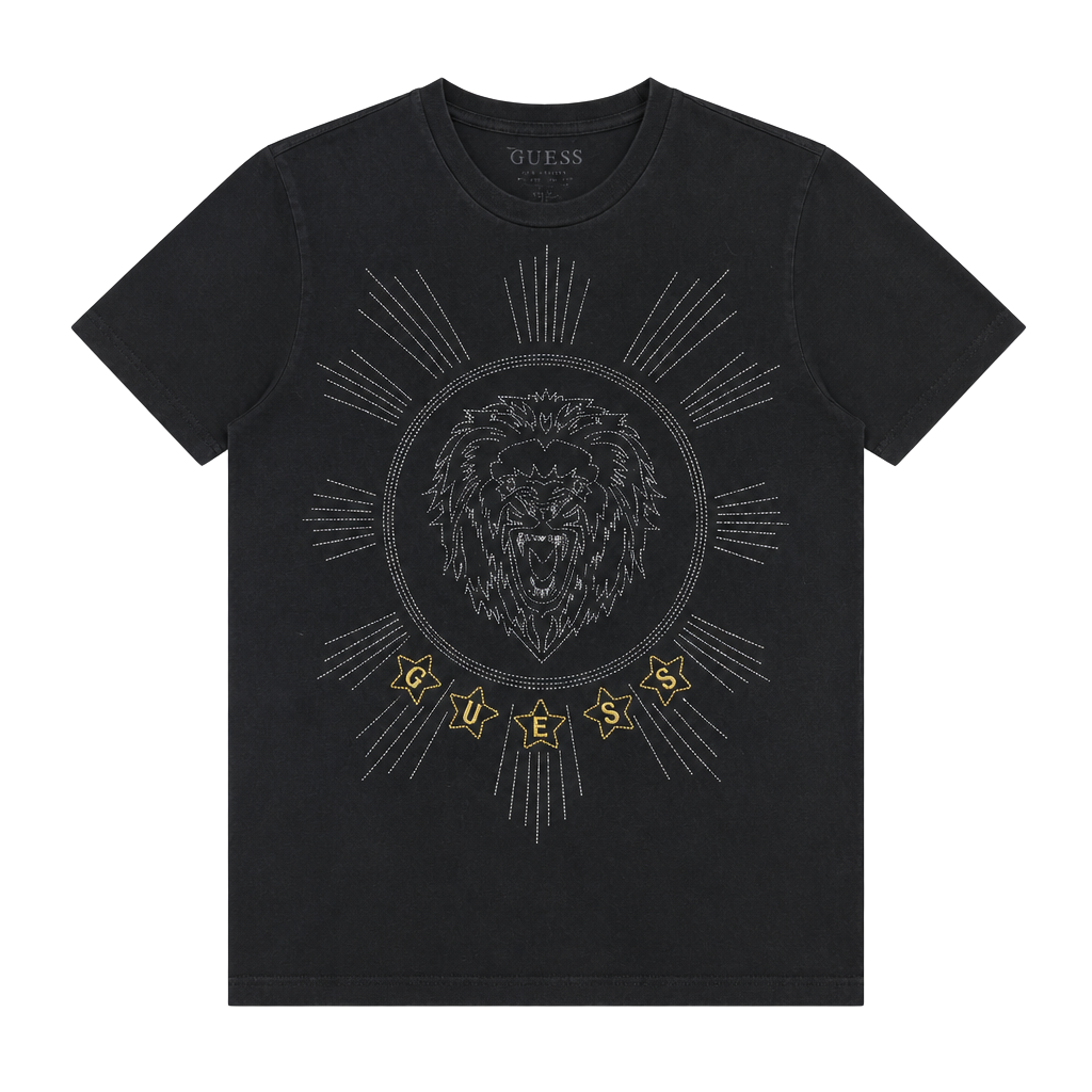 Guess Black Lion Graphic Rhinestone Star T-Shirt 1