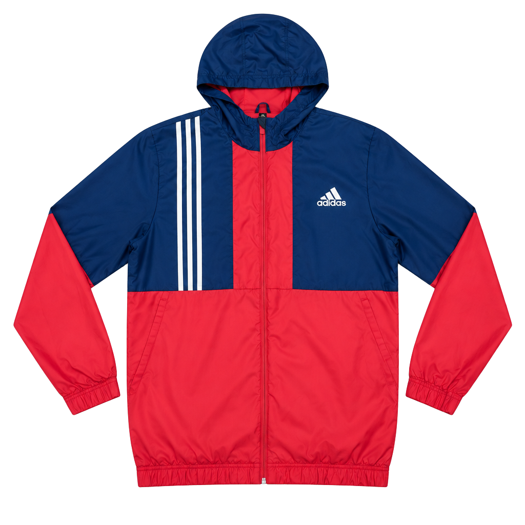 Adidas Windbreaker Jacket Men’s L Red Navy Blue Full Zip Hooded 1
