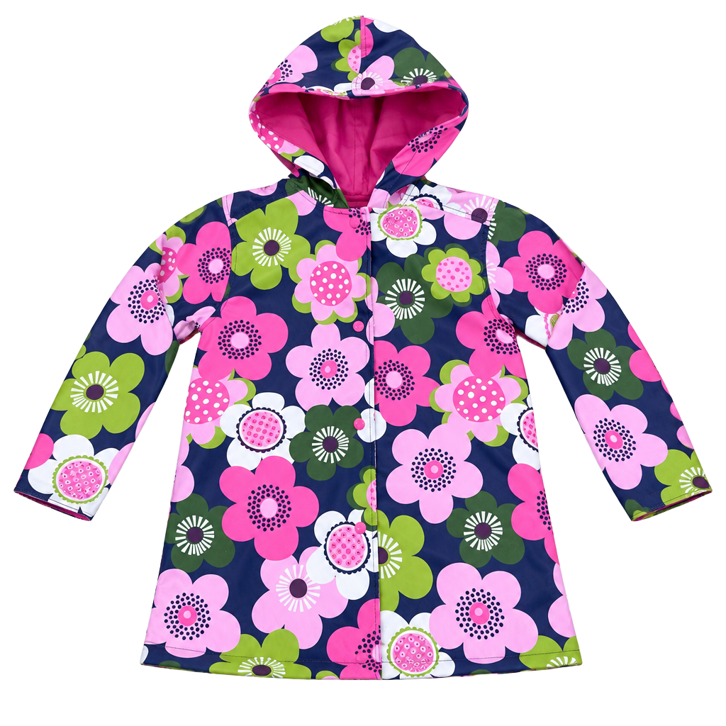 Hartstrings Raincoat Size 4T Blue Pink Floral Hooded Jacket 1
