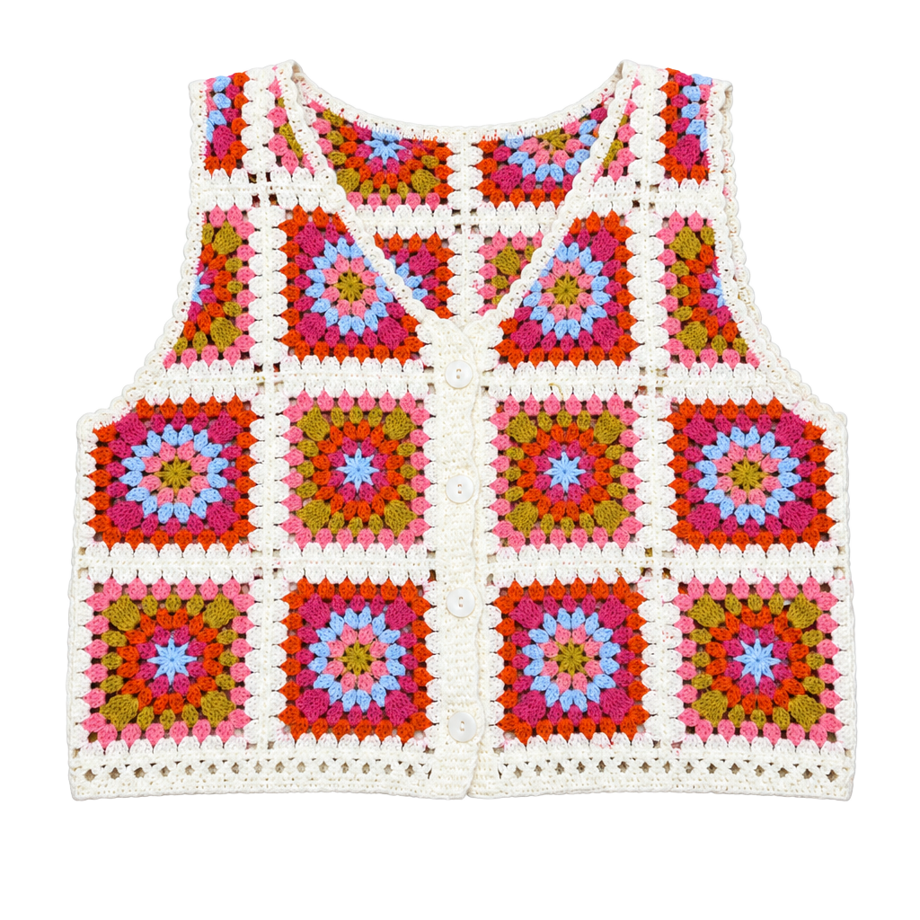 Easy Clothes Aimee Crochet Vest TU Multi Color Granny Square Cardigan 1