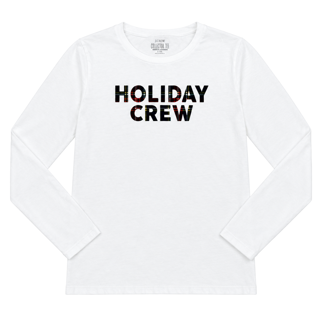 J.Crew Holiday Crew Long Sleeve Collector Tee Size L White Plaid Graphic 1