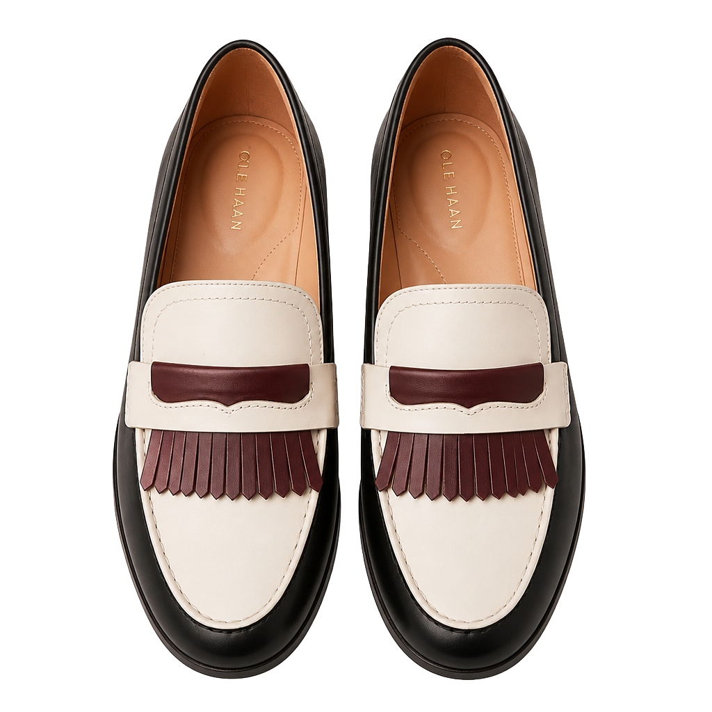 Cole Haan Rossi Kiltie Loafer Ivory/Black/Dark Garnet Size 9B 1