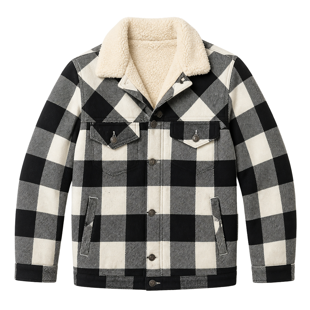 Love Tree Buffalo Plaid Sherpa Lined Trucker Jacket Black White Size Small 1