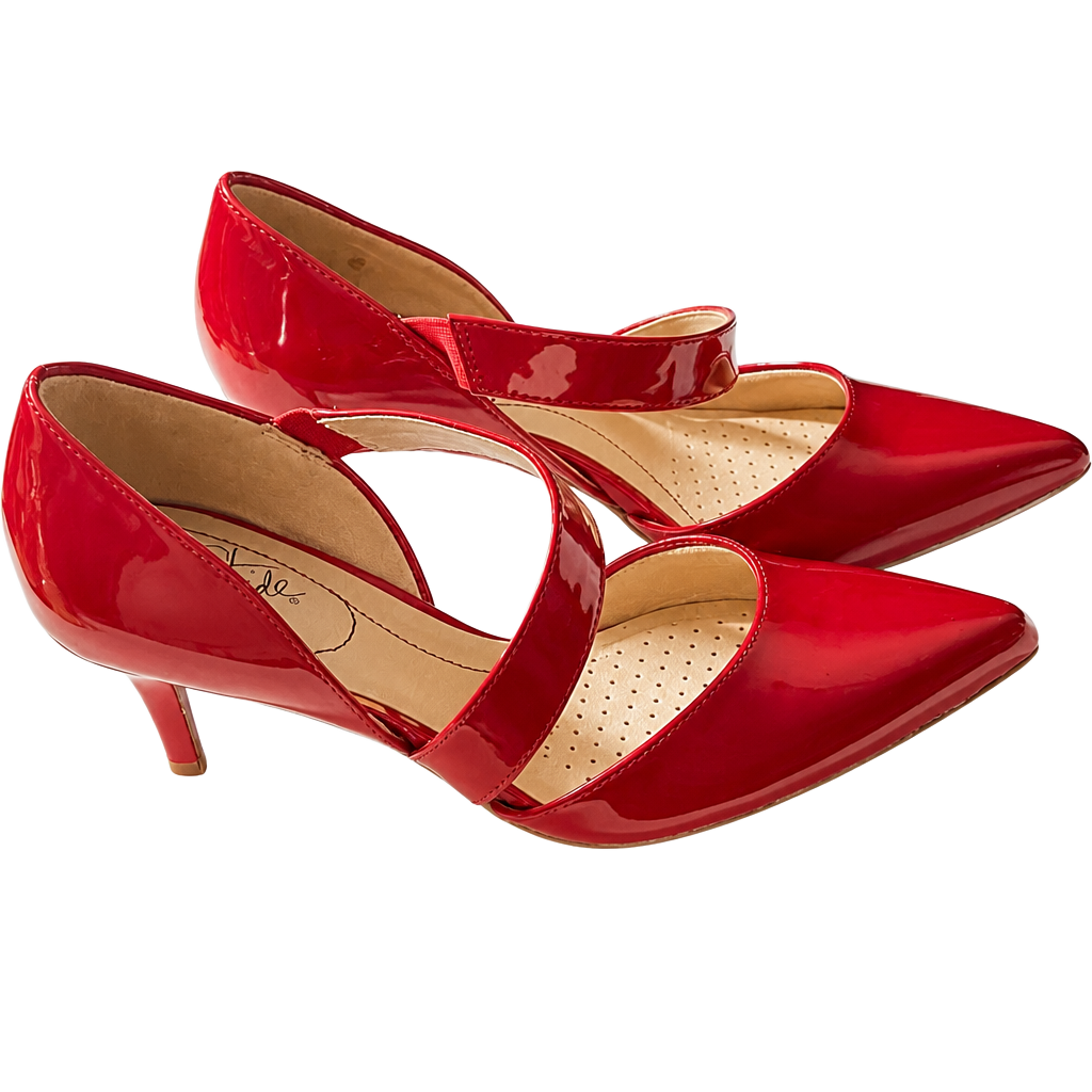 LifeStride Suki Fire Red Patent Pointed Toe Mary Jane D'Orsay Pumps 1