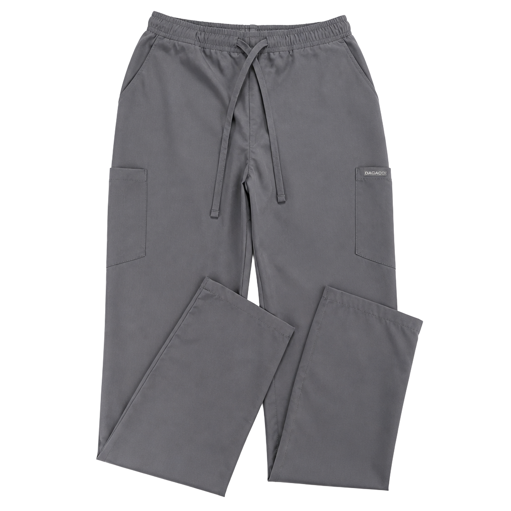 Dagacci Unisex 4-Pocket Medical Scrub Cargo Pants with Drawstring in Gray 1
