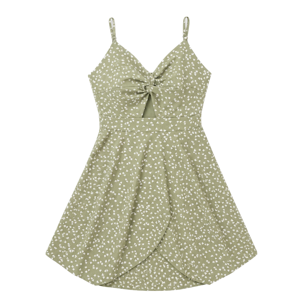 SHEIN Green Twist Front Backless Heart Print Cami Mini Dress 1