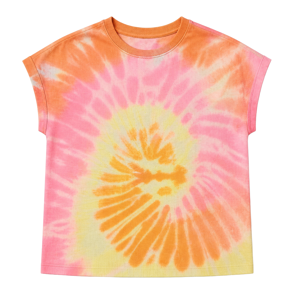 Jane and Delancey Orange and Pink Tie-Dye Cap Sleeve Drawstring Hem Sweatshirt 1