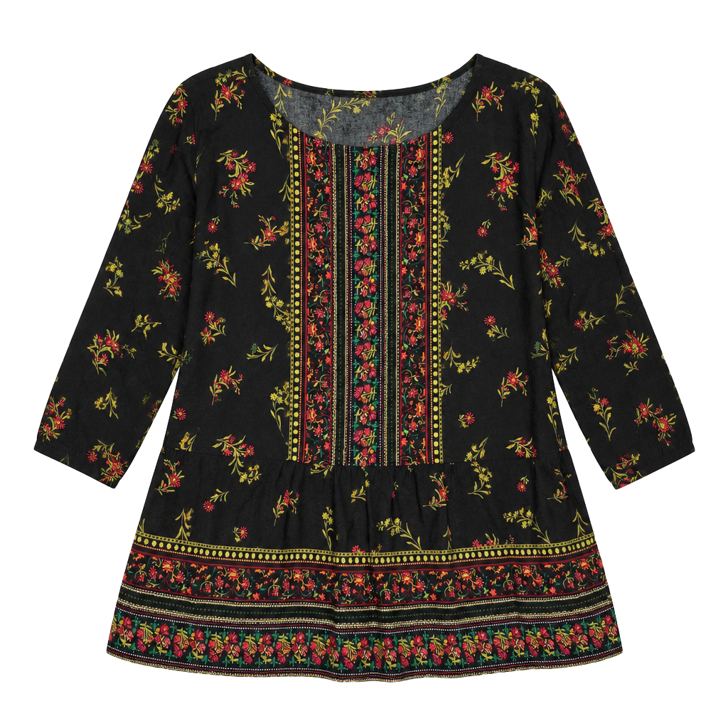 J.Jill Floral Blouse Size L Petite Black Rayon Peasant Top 1