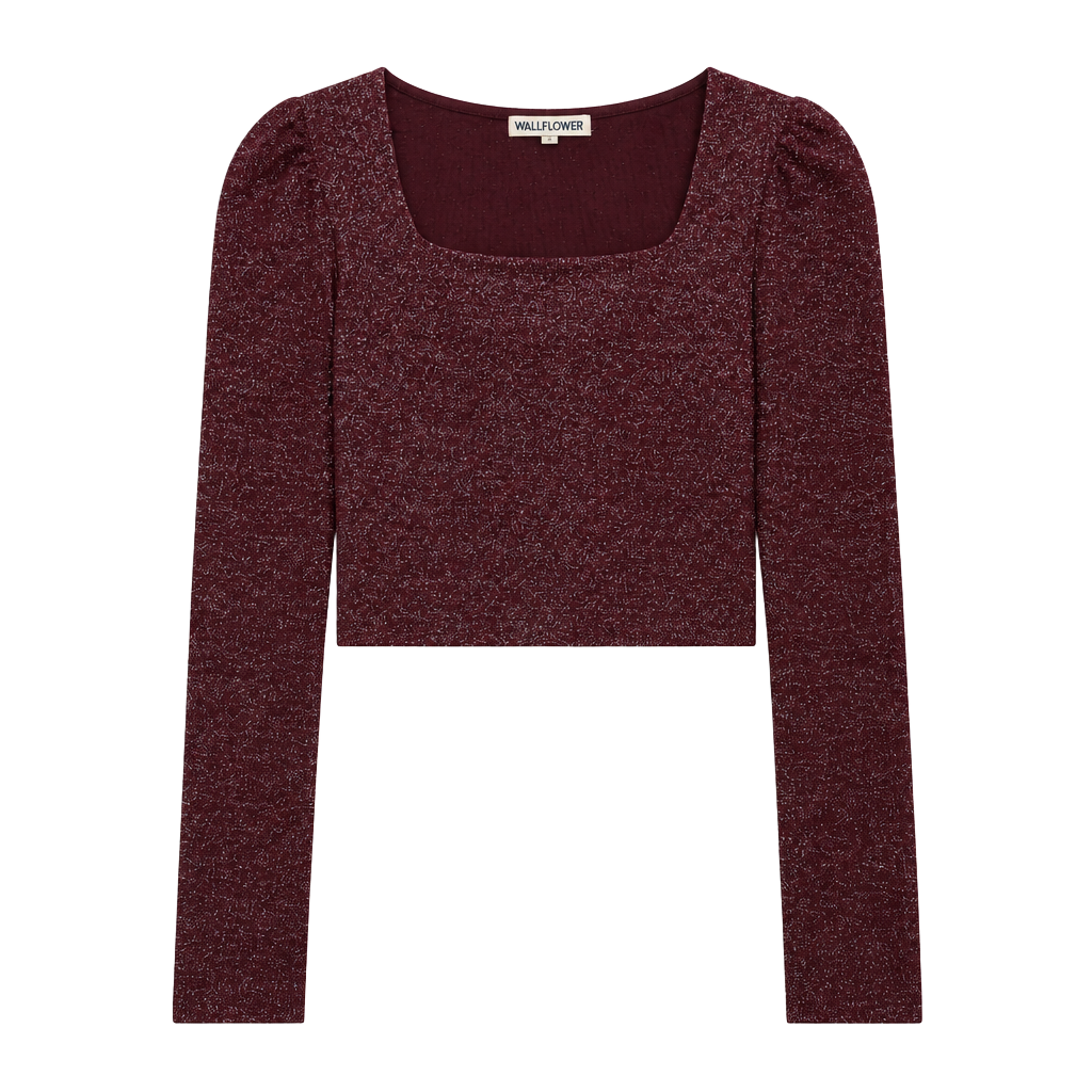 WallFlower Sparkle Crop Top Size Small Windsor Wine Metallic 1