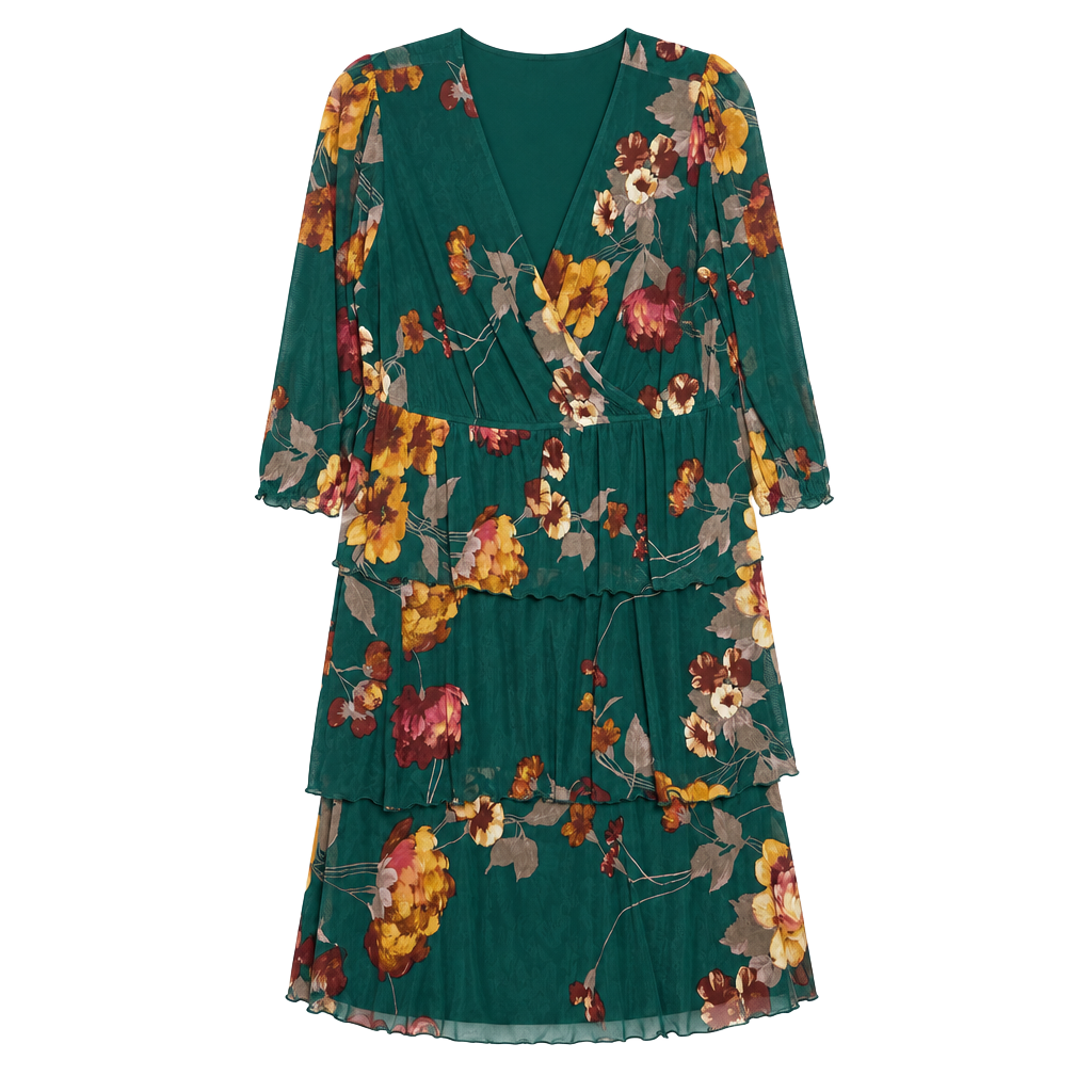 Kate And Lily Floral Tiered Dress Size 2X Green Surplice 1