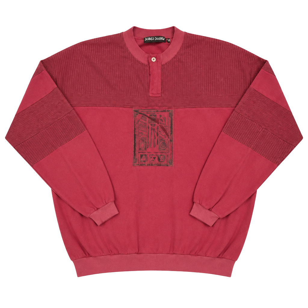 Street Scenes Sweater Size L Red Vintage 90s Ribbed Graphic Polo 1
