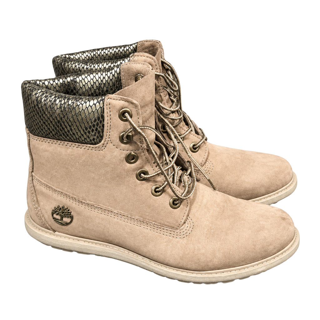 Timberland 6-Inch Premium Boots Size 8.5 Gray Snakeskin Collar 1