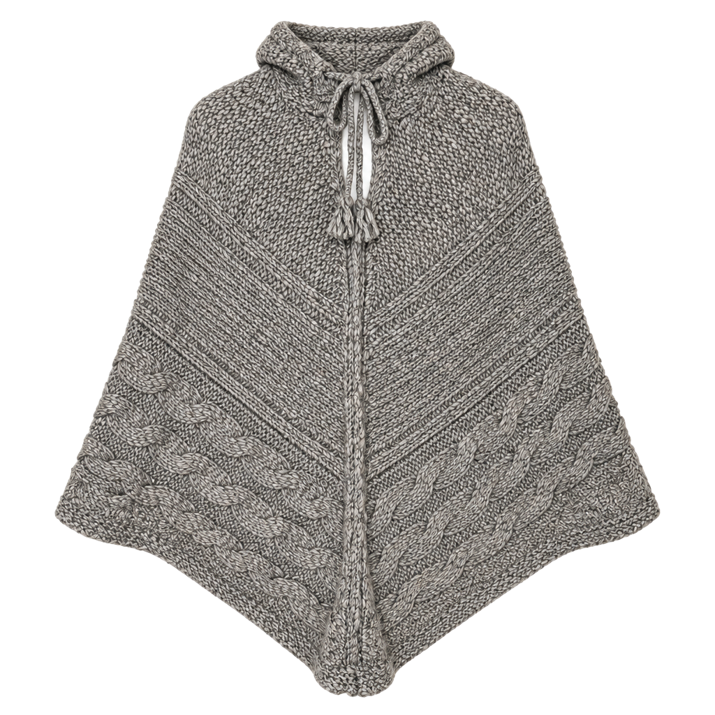 LOFT Hooded Poncho Size M/L Taupe Gray Wool Blend Cable Knit 1