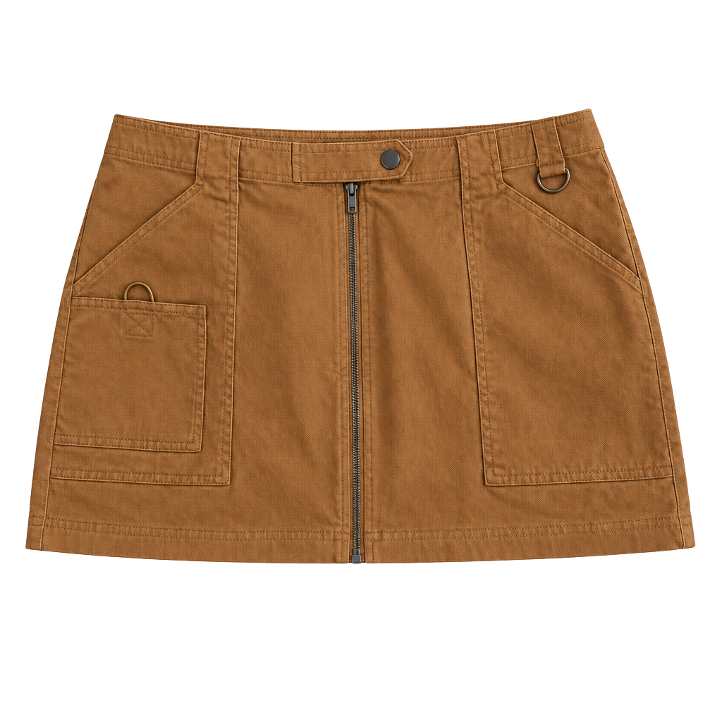 Wild Fable Brown Cargo Utility Zip Front Skirt Size 8 1