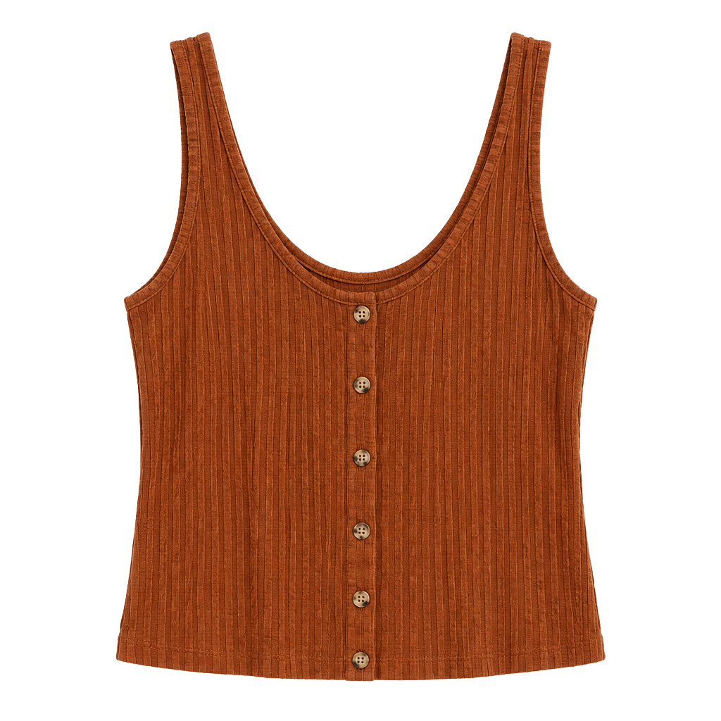 H&M Ribbed Button Tank Top Size L Rust Orange 1