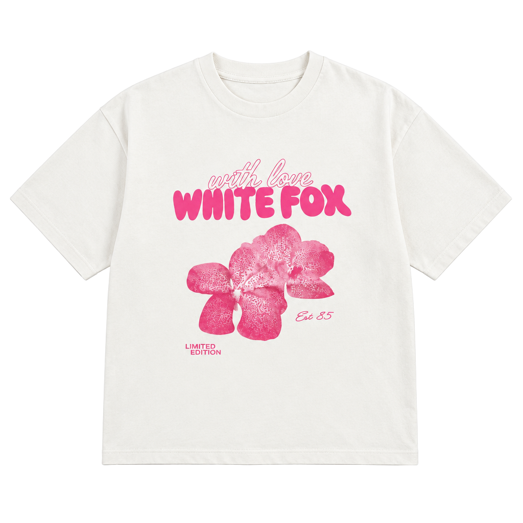 White Fox T-Shirt M/L White Pink Graphic Tee 1