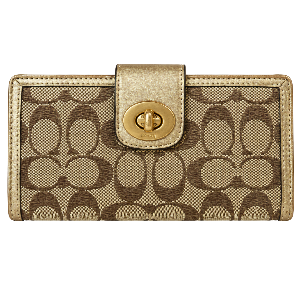 Coach Signature C Turnlock Wallet Khaki Gold 1