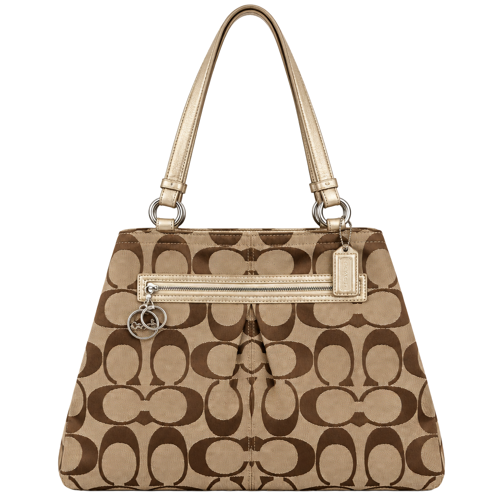 Y2K Coach Gabby Signature C Tote F14863 | Brown Tan Jacquard | Gold Trim | Pink Lining 1