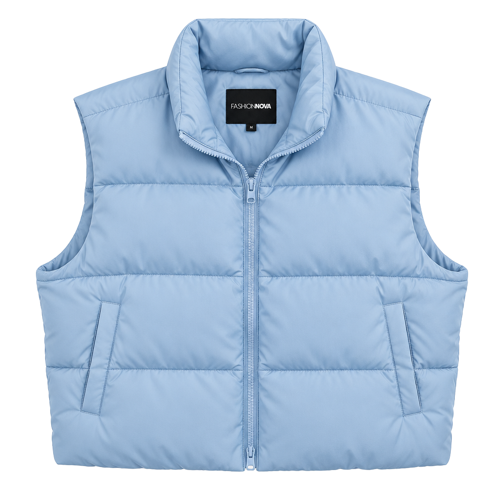 Fashion Nova Puffer Vest Light Blue Cropped Sleeveless 1
