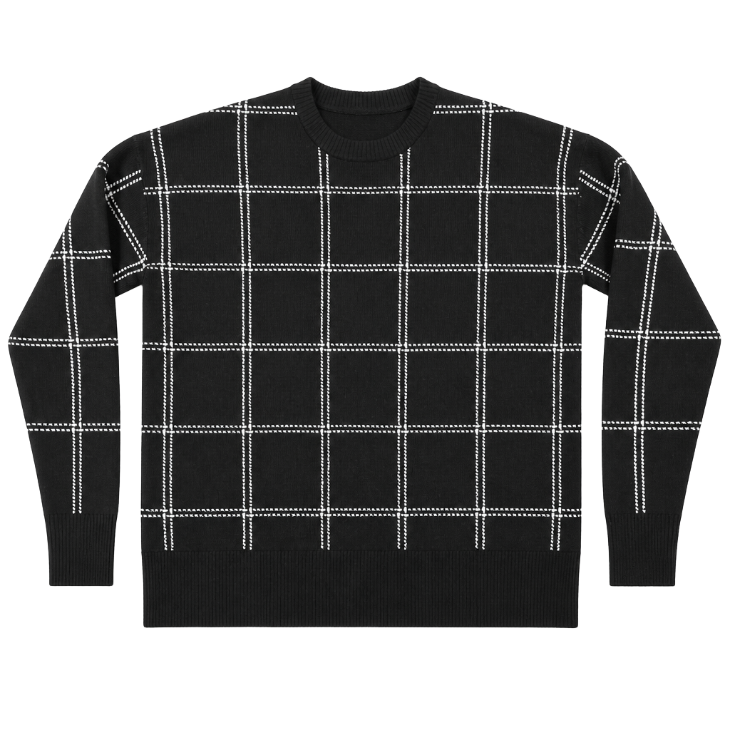 Nordstrom Rack Black and White Plaid Grid Pattern Crewneck Sweater 1