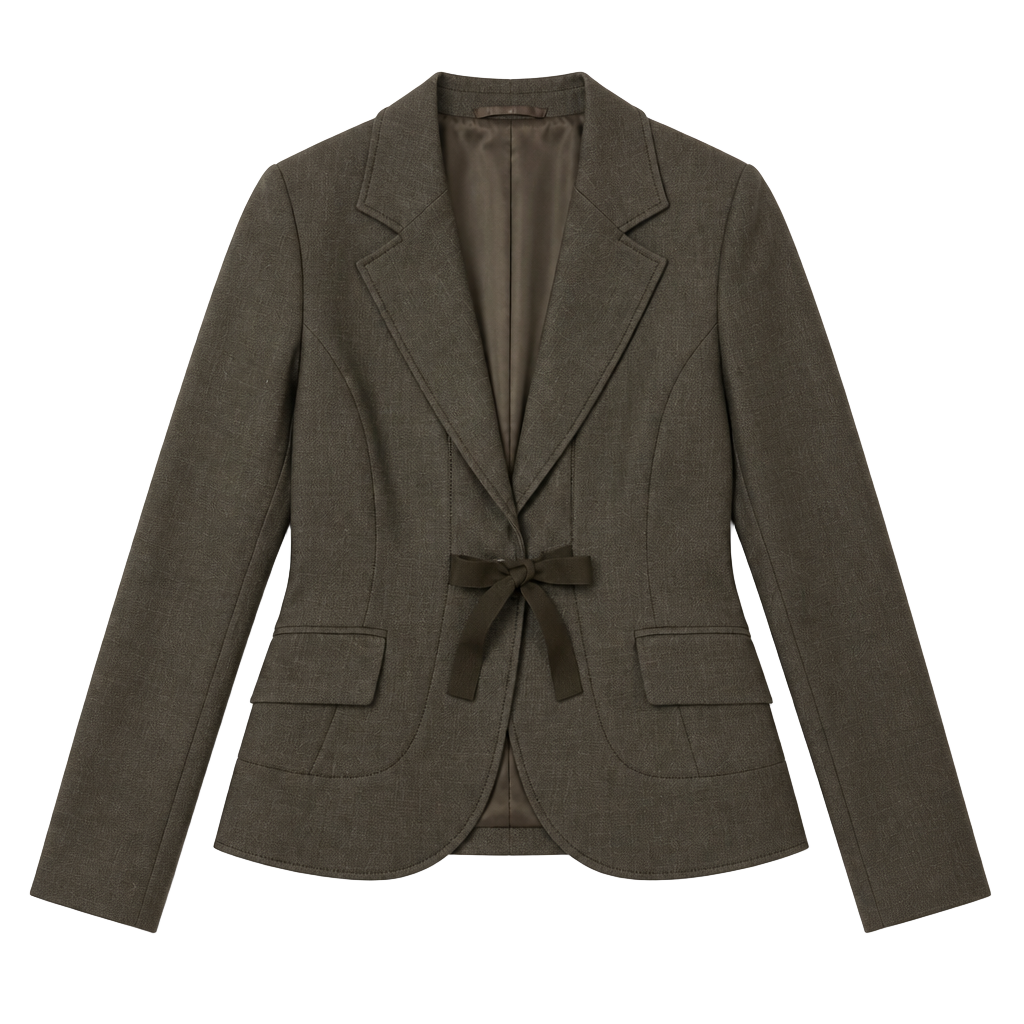 Alain Manoukian Gray Blazer Jacket with Front Tie Bow Notch Lapel Size US 8 1