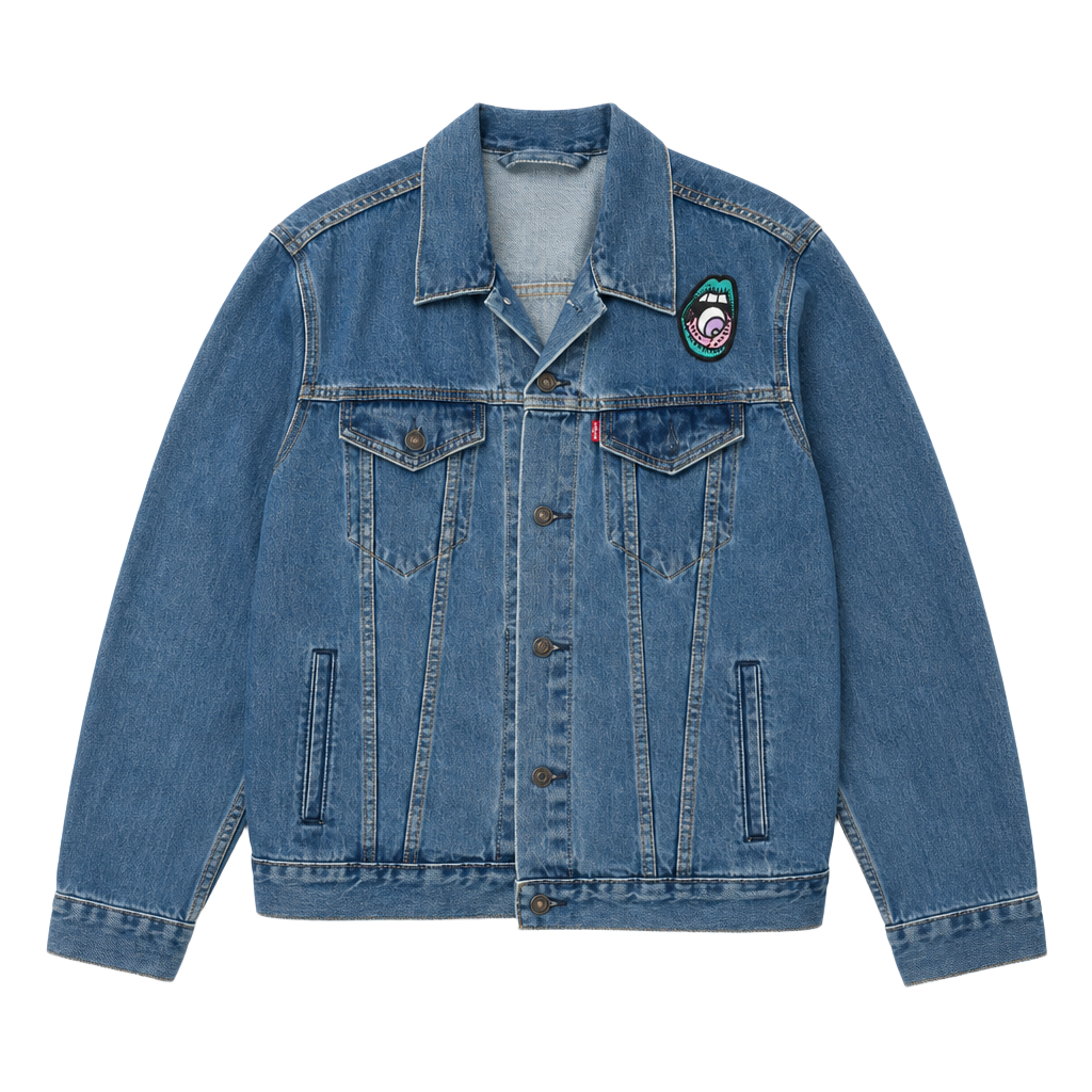Levi's Trucker Denim Jacket Size M Custom Patched Eye Design 1