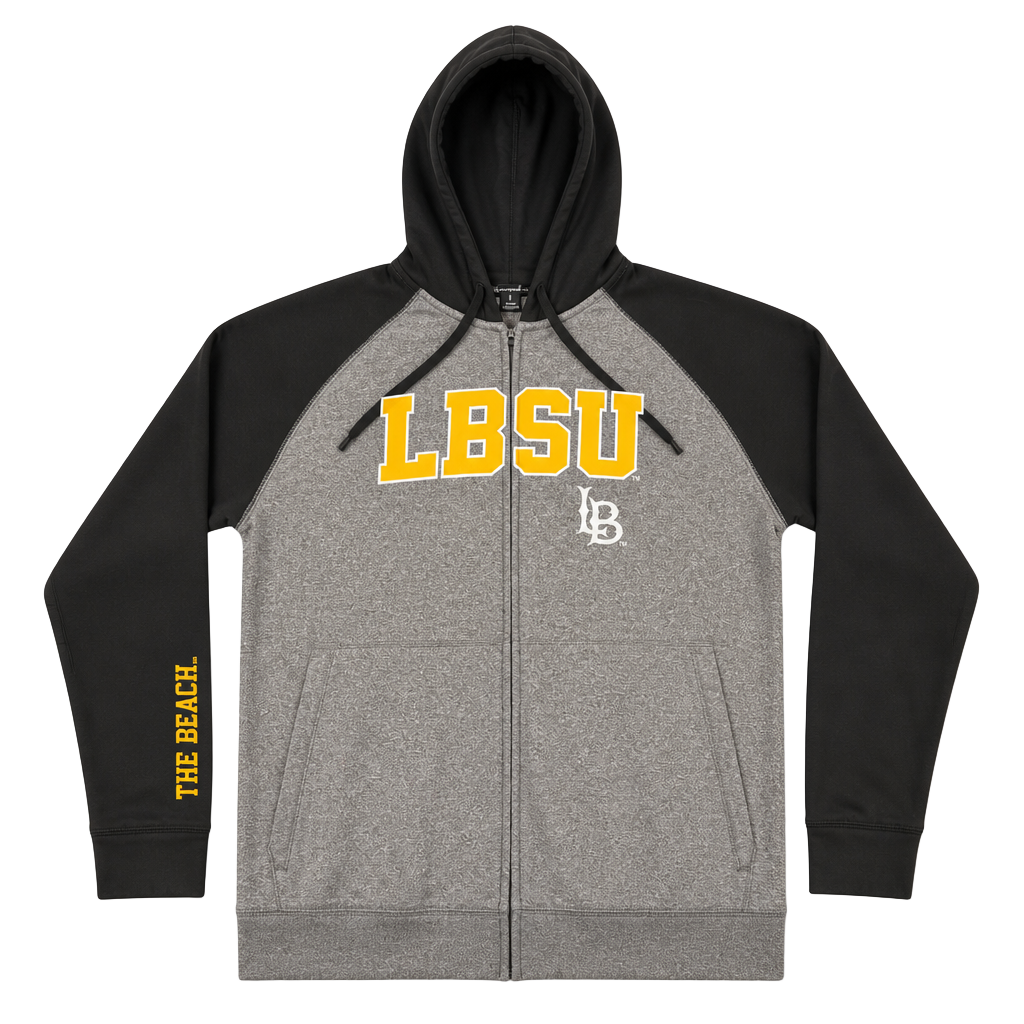Champion LBSU Full-Zip Hoodie Size L Grey Black The Beach 1