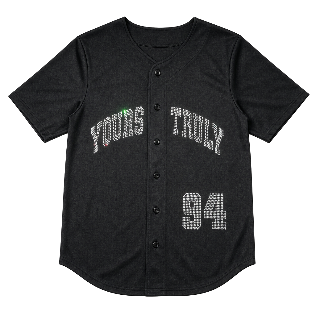 Yours Truly Rhinestone Baseball Jersey Black Size S 1