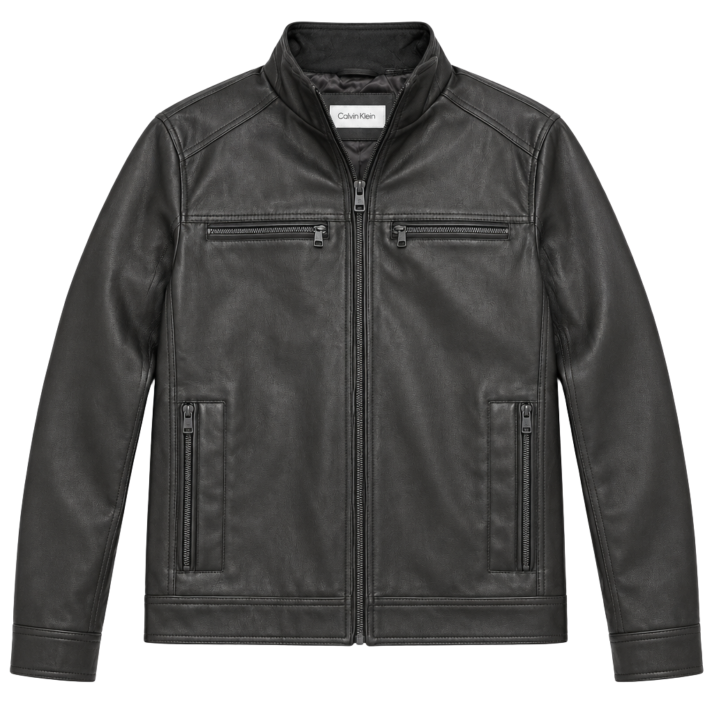 Calvin Klein Faux Leather Moto Jacket Brown 1