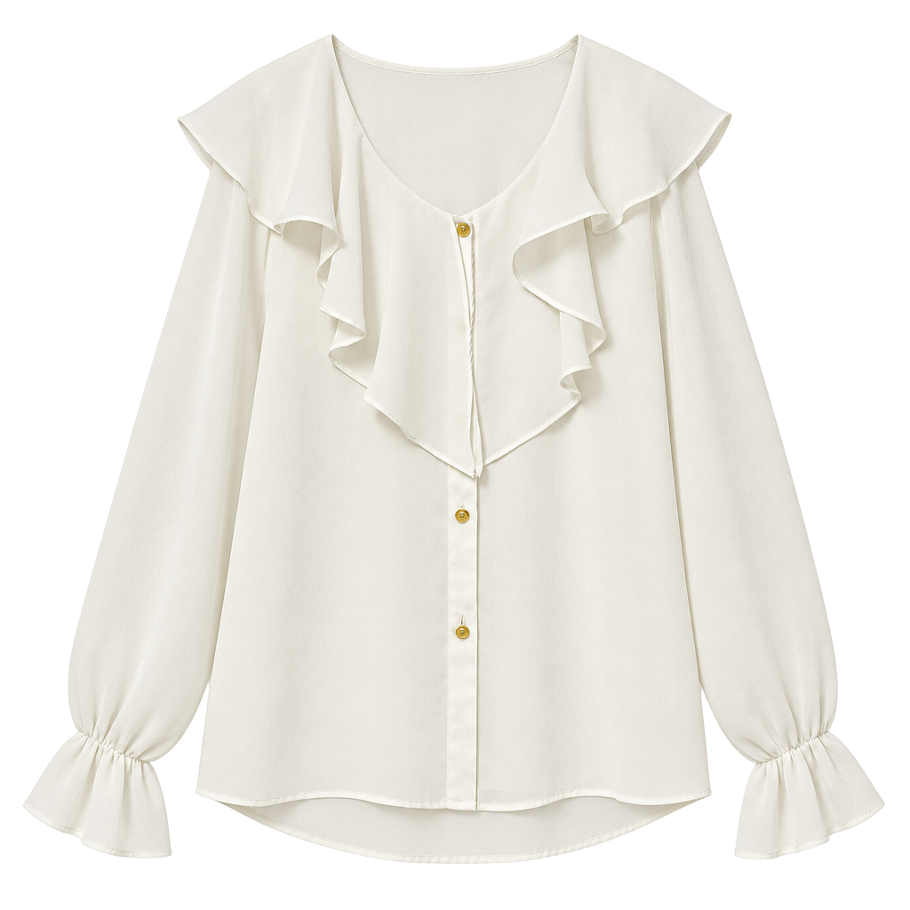 Options by Worthington Blouse White Long Sleeve Ruffle 1