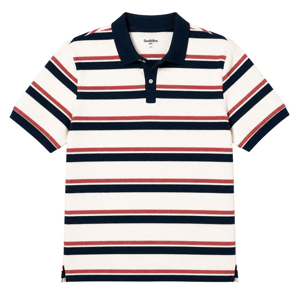 Goodfellow & Co Polo Shirt Size XL White Red Blue Striped Textured Short Sleeve 1