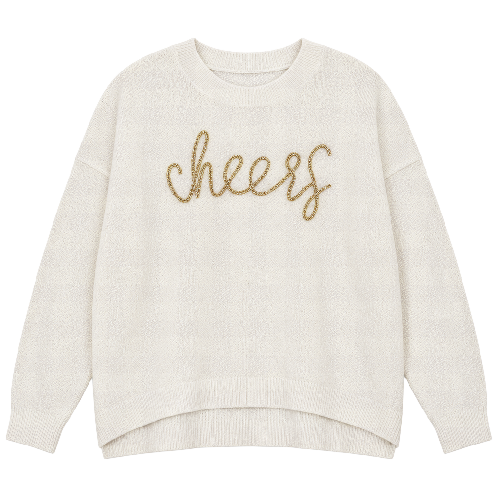 Vince Camuto Cheers Sweater Size XXL White Beaded Script Pullover 1