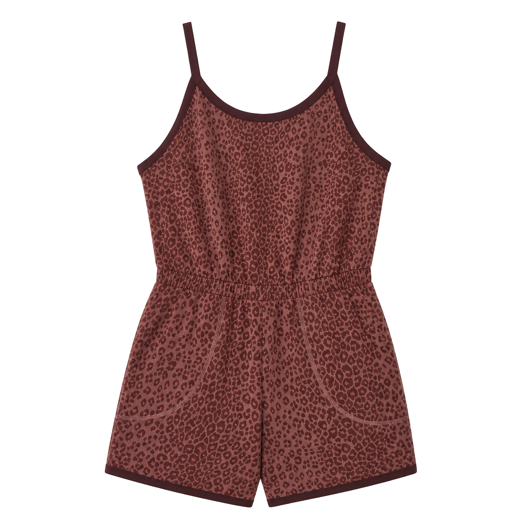 Torrid Active Burgundy Leopard Print Active Romper with Pockets 1