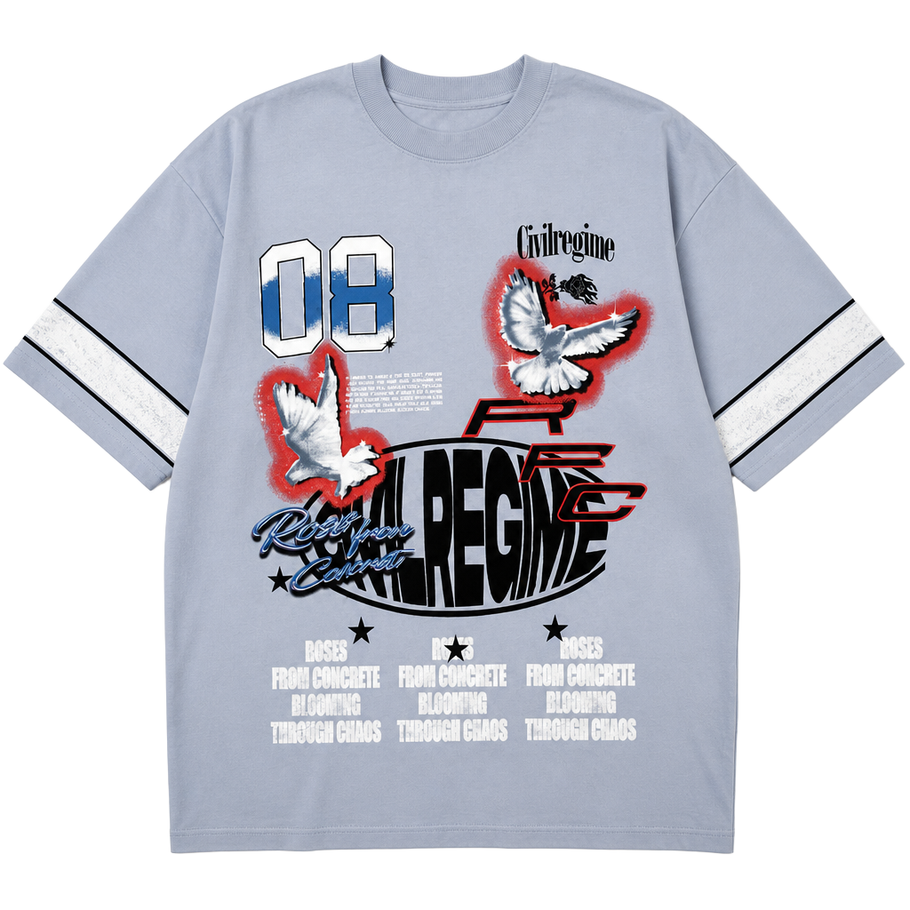 Civil Regime Roses From Concrete Pale Blue Graphic T-Shirt XL 1
