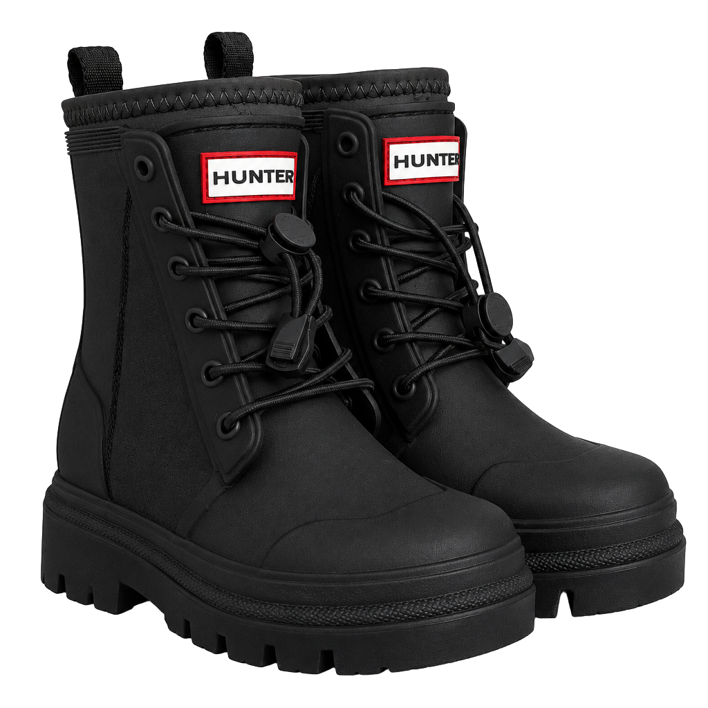 Hunter Kids Stamp Lace-Up Waterproof Rain Boot Size US 9 Black 1