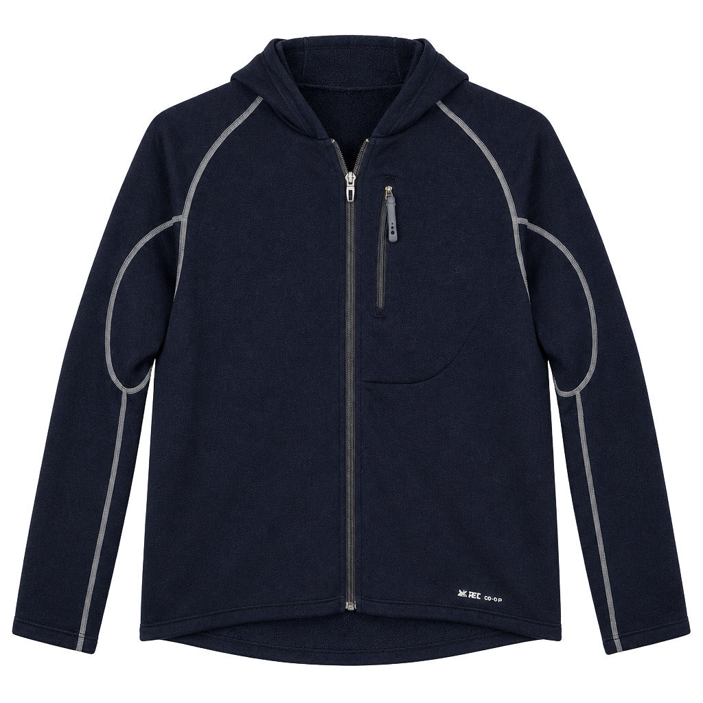 REI Polartec Women's Black Full Zip Hooded Fleece Jacket XL 1