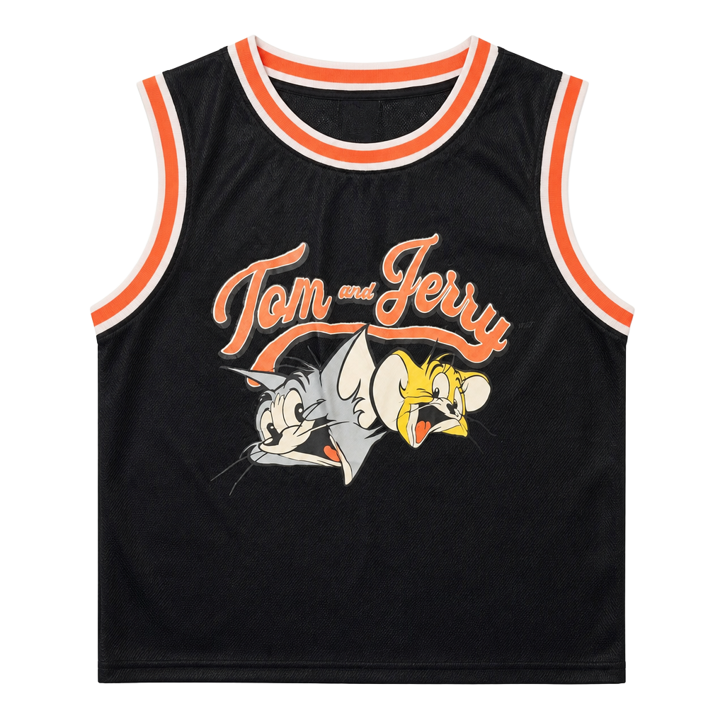 Tom and Jerry Graphic Print Sleeveless Basketball Jersey 1