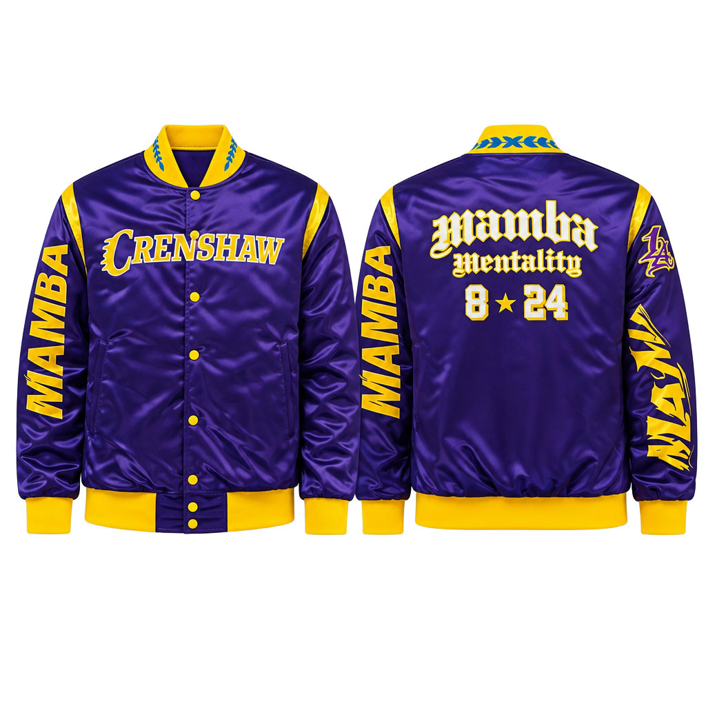 Headgear Classics Kobe Bryant Mamba Mentality Crenshaw Los Angeles Lakers Satin Varsity Jacket 1