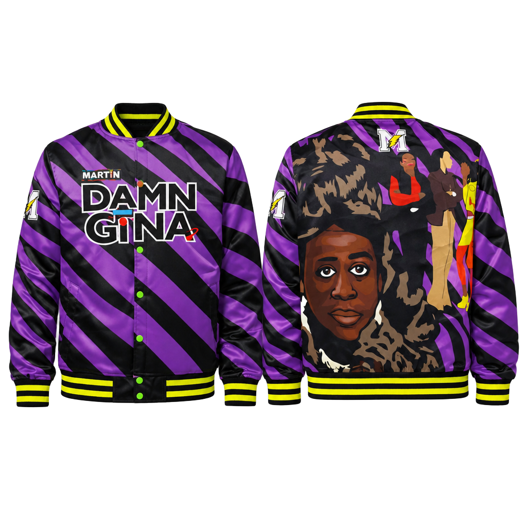 Headgear Classics Martin Lawrence Sheneneh 'Damn Gina' Purple Satin Bomber Jacket 1
