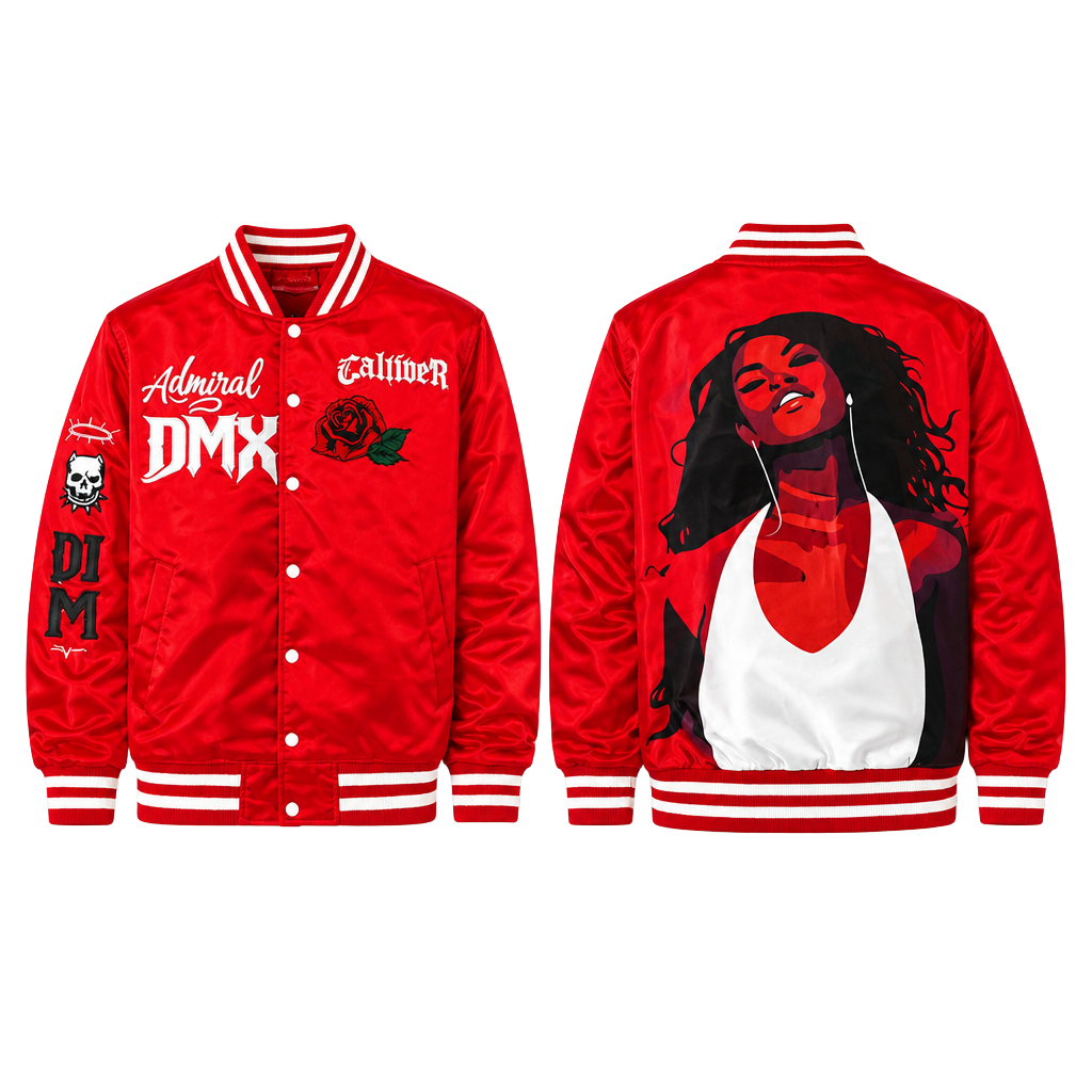 Head Gear Classics Aaliyah DMX Red Satin Varsity Bomber Jacket 1