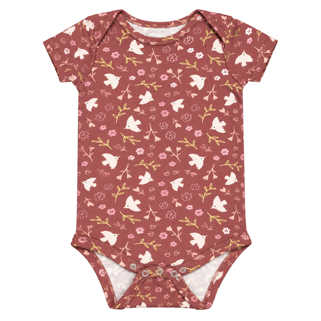 Gerber Short Sleeve Bodysuit Size 12 Months Mauve Floral Bird 1