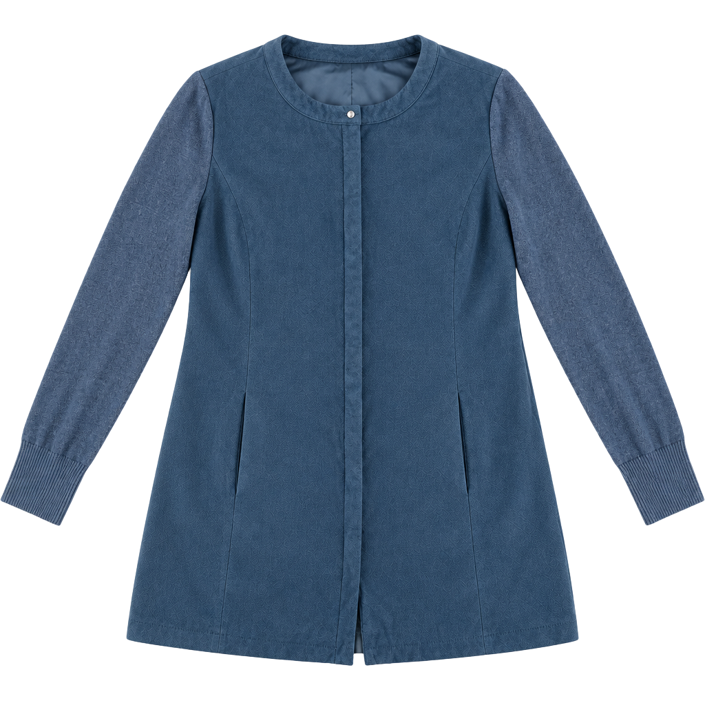 H By Halston Jacket Size 14 Blue Faux Suede Zip Front Long Sleeve 1