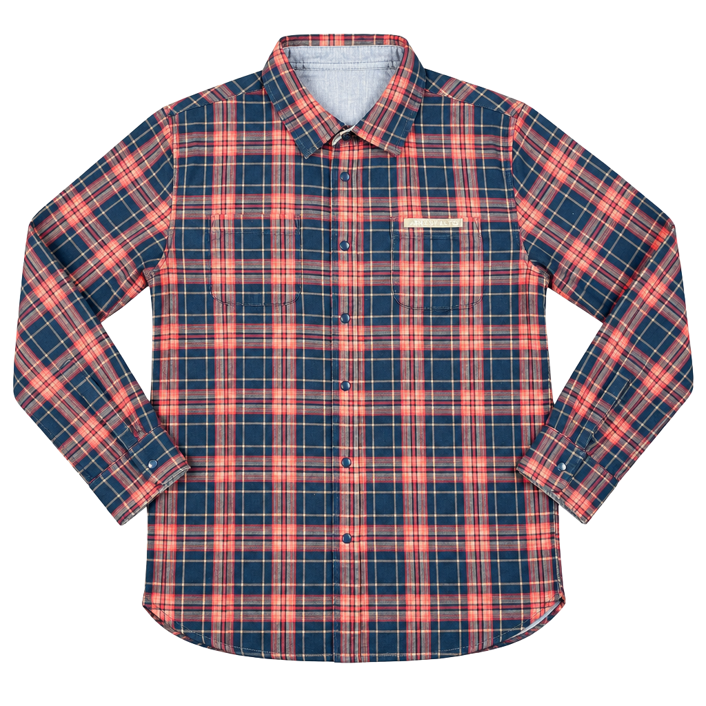 rumi + ryder Plaid Reversible Shirt Size L Red Blue Long Sleeve Button Up 1