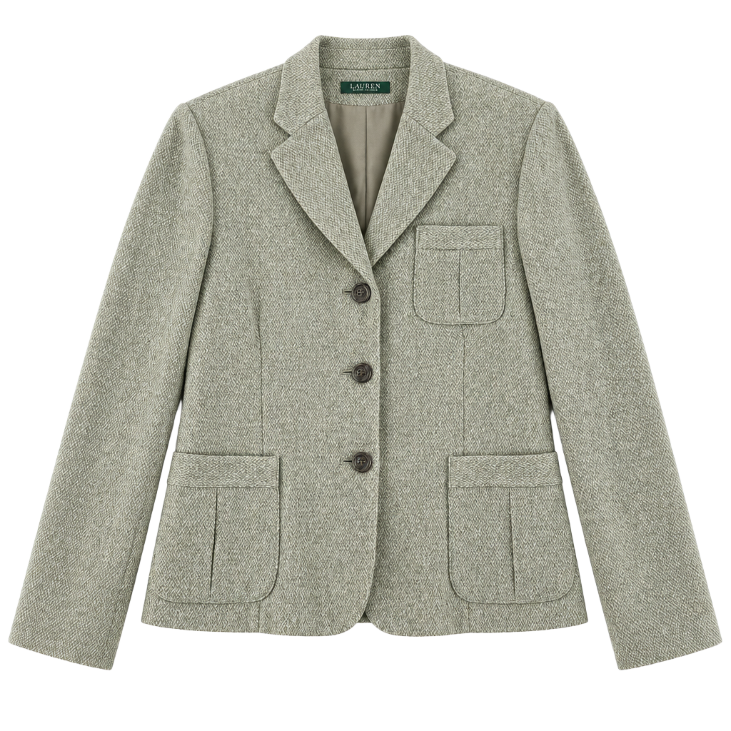 Lauren Ralph Lauren Tweed Blazer Size 12 Green Wool Blend Equestrian 1