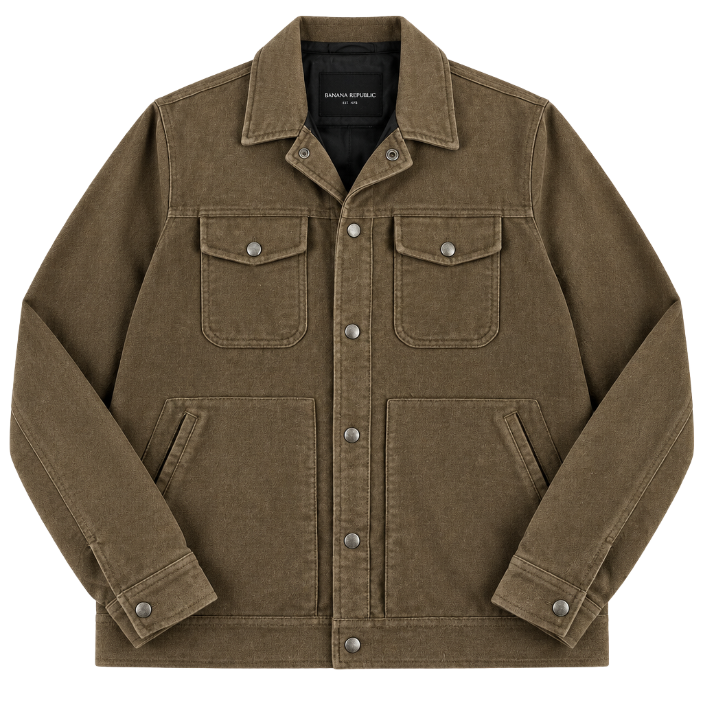 Banana Republic Italian Moleskin Trucker Jacket Size M Olive Cotton 1